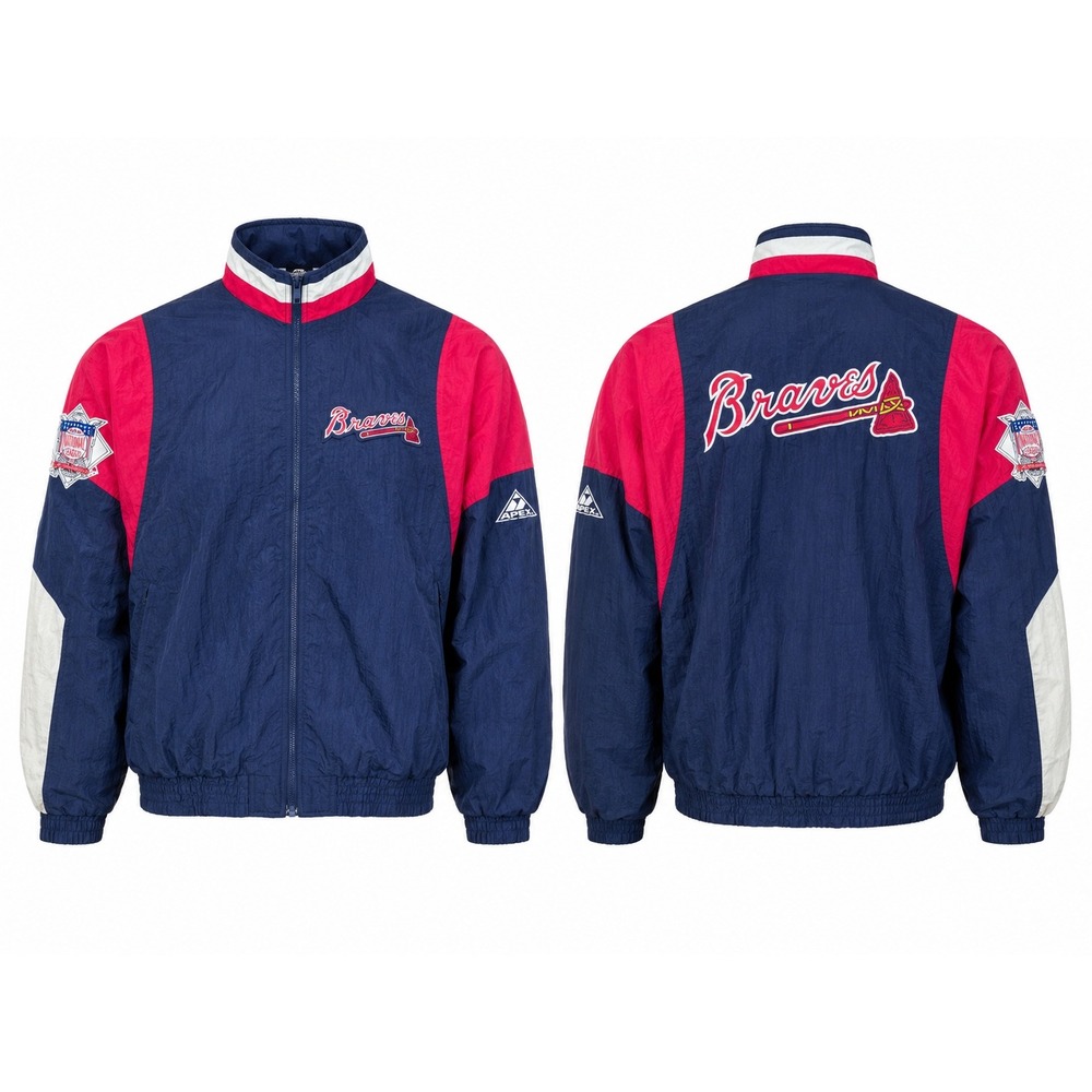 Vintage Apex One Atlanta Braves MLB Jacket Navy Red White Windbreaker Mens Large